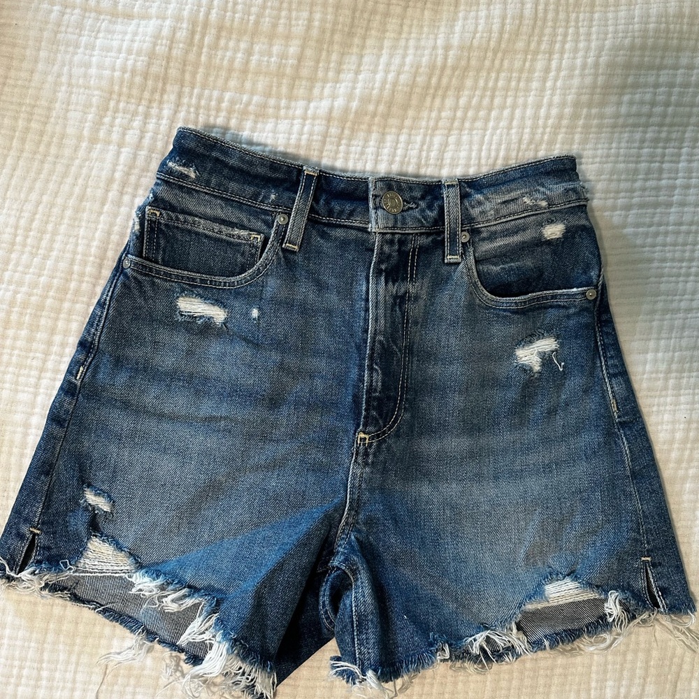 PAIGE Blue Distressed Jean Shorts